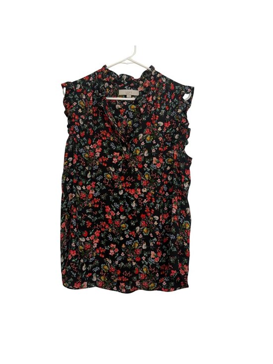 LOFT Tops - LOFT Floral Women L Sleeveless Ruffled Shoulders Lightweight Vibrant Multi-Color
